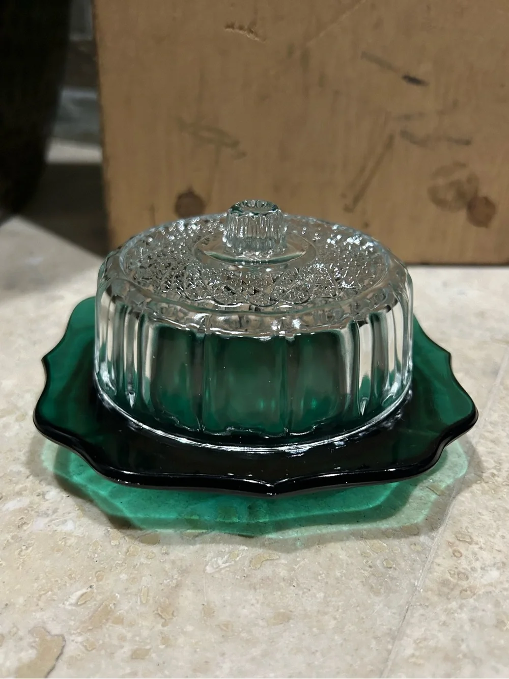 vintage IMPERIAL GLASS emerald green covered butter or cheese dish